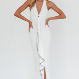 Ray Of Light Ruched Halterneck Maxi Dress Off White