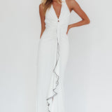 Ray Of Light Ruched Halterneck Maxi Dress Off White