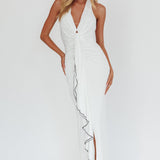 Ray Of Light Ruched Halterneck Maxi Dress Off White
