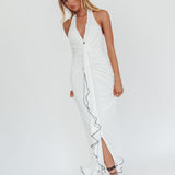 Ray Of Light Ruched Halterneck Maxi Dress Off White
