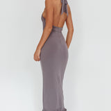 Ray Of Light Ruched Halterneck Maxi Dress Taupe