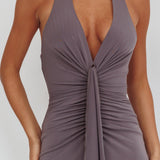Ray Of Light Ruched Halterneck Maxi Dress Taupe