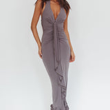 Ray Of Light Ruched Halterneck Maxi Dress Taupe