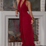 Ray Of Light Ruched Halterneck Maxi Dress Wine