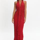 Ray Of Light Ruched Halterneck Maxi Dress Wine