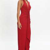 Ray Of Light Ruched Halterneck Maxi Dress Wine