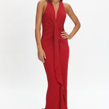 Ray Of Light Ruched Halterneck Maxi Dress Wine