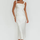 Carmel Shoulder Sash Midi Dress Oyster