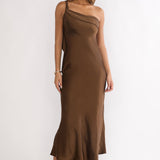Carmel One-Shoulder Sash Maxi Dress Chocolate