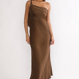 Carmel One-Shoulder Sash Maxi Dress Chocolate