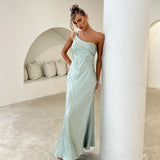 Carmel One-Shoulder Sash Maxi Dress Sage