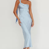 Carmel One-Shoulder Sash Maxi Dress Baby Blue