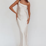Carmel One-Shoulder Sash Maxi Dress Champagne