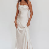 Carmel One-Shoulder Sash Maxi Dress Champagne