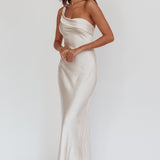 Carmel One-Shoulder Sash Maxi Dress Champagne