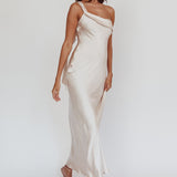 Carmel One-Shoulder Sash Maxi Dress Champagne