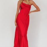 Carmel One-Shoulder Sash Maxi Dress Cherry
