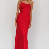 Carmel One-Shoulder Sash Maxi Dress Cherry