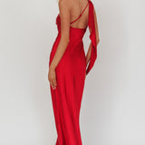 Carmel One-Shoulder Sash Maxi Dress Cherry