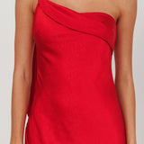 Carmel One-Shoulder Sash Maxi Dress Cherry