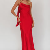 Carmel One-Shoulder Sash Maxi Dress Cherry
