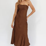 Carmel One-Shoulder Sash Maxi Dress Chocolate