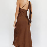 Carmel One-Shoulder Sash Maxi Dress Chocolate