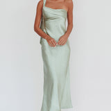Carmel One-Shoulder Sash Maxi Dress Sage