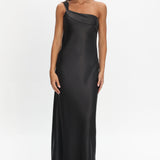 Carmel One-Shoulder Sash Maxi Dress Black