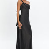 Carmel One-Shoulder Sash Maxi Dress Black