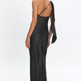 Carmel One-Shoulder Sash Maxi Dress Black