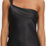 Carmel One-Shoulder Sash Maxi Dress Black