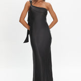 Carmel One-Shoulder Sash Maxi Dress Black