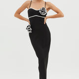 Griselda Flower Decoration Maxi Dress Black