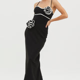 Griselda Flower Decoration Maxi Dress Black