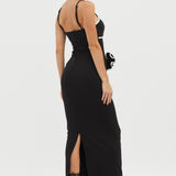 Griselda Flower Decoration Maxi Dress Black
