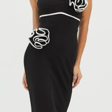 Griselda Flower Decoration Maxi Dress Black