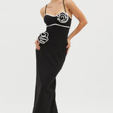 Griselda Flower Decoration Maxi Dress Black