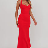 Fire Of Stars Halterneck Maxi Dress Red
