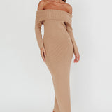 Winter Wonder Off-Shoulder Knit Maxi Dress Mocha