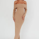 Winter Wonder Off-Shoulder Knit Maxi Dress Mocha