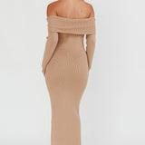 Winter Wonder Off-Shoulder Knit Maxi Dress Mocha