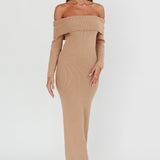 Winter Wonder Off-Shoulder Knit Maxi Dress Mocha