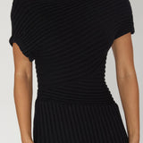 Kaelyn Asymmetric Neck Knit Maxi Dress Black