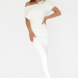 Kaelyn Asymmetric Neck Knit Maxi Dress White