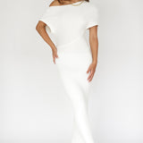 Kaelyn Asymmetric Neck Knit Maxi Dress White