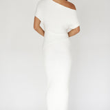 Kaelyn Asymmetric Neck Knit Maxi Dress White