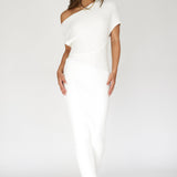 Kaelyn Asymmetric Neck Knit Maxi Dress White