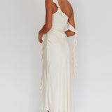 Like Yesterday Satin Ruffle Midi Dress Butter