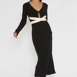 So Emotional Long Sleeve Cut-Out Knit Dress Black